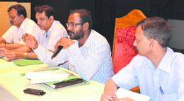 Dehradun District Magistrate BVRC Purushottam holds a meeting to review development works on Monday.