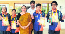 Students of MM International School with their medals in Ambala. A Tribune photograph