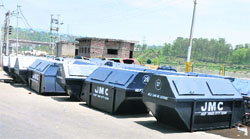 Old garbage containers left to rot at Jogi Gate in Jammu. Tribune photo: Anand Sharma 