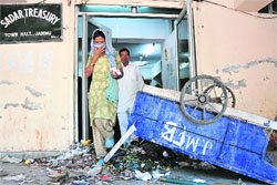 Garbage dumped in front of MC Treasury office in Jammu on Monday. Tribune photo: Inderjeet Singh 