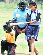 A player in action during the second day of the 31st Junior National Softball Girls Championship 2013 on Tuesday.