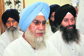 Members of Shiromani Gurmat Granthi Ragi Sabha address mediapersons in Jammu on Tuesday.