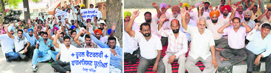 It was not just the mercury that was soaring on Wednesday. The heat was on right on the streets too with the Rural Veterinary Pharmacists Union (left) staging a dharna outside the Zila Parishad office in Bathinda. BSNL employees (above) also staged a protest outside their office in Bharat Nagar on Wednesday.