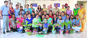 The team from Adesh Medical College that won the pot decoration contest on World Environment Day. A Tribune photograph