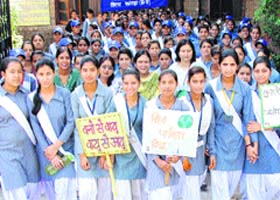 Students take part in a World Environment Day rally in Dharamsala on Wednesday
