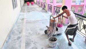 Renovation work in full swing at the base camp of the Amarnath Yatra at Bhagwati Nagar in Jammu. 