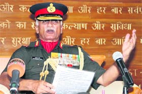 Lt-Gen Manvendra Singh, Commandant, IMA, addresses mediapersons in Dehradun on Thursday