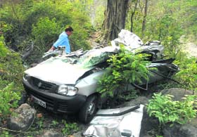 The car that met with an accident near Kotdwar on Wednesday