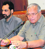 Health Minister Madan Mohan Mittal at a press conference in Chandigarh on Thursday.