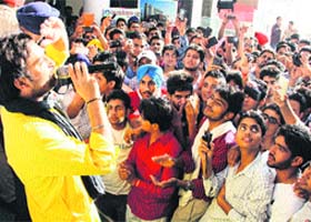 Crowd puller: Punjabi singer Sharry Mann regales the audience at a mall in Bathinda on Friday