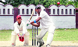 A batsman in action during a match in the Second Rattan Chand Memorial Cricket Tournament in Dehradun on Friday