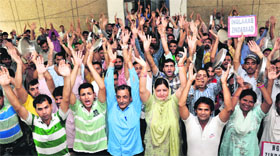 varsity employees protest on Friday.