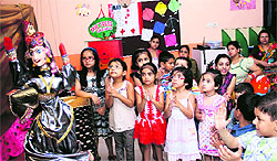 Children enjoy a puppet show at Maple Bear Canadian Playway and Nursery School in Ludhiana