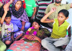 Fighting on: Gurpreet Kaur sits on a fast unto death in protest against the Punjab Government on Friday