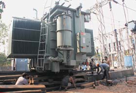 Workers replace a transformer in Panchkula on Saturday