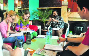 Professor Afroz Taj from the United States teaches Hindi to the students as a part of Summer In India programme under the Department of South Asian Studies of University. 