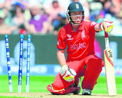 Ian Bell is bowled out for 91 runs during the Champions Trophy match between England and Australia at Edgbaston in Birmingham on Saturday. 