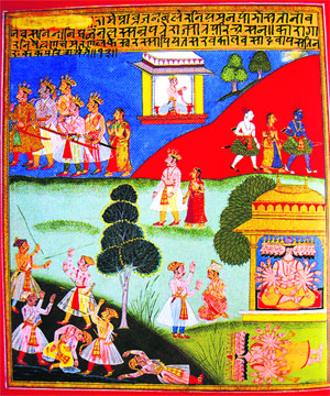 Who can escape misfortunes? Folio from a Sharangadhara Paddhati series; Mewar, ca. 1700. Metzger Collection, 