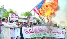 A protest against US drone attacks in Multan on Saturday.