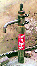 A defunct hand pump, which has been branded as unusable by the Municipal Corporation in Bathinda