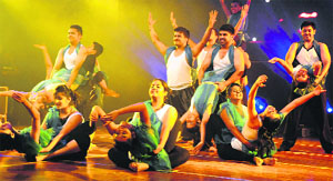 Participants perform in a show organised by the Durga Das Foundation and Shiamak Davars institute at Tagore Theatre in Chandigarh, on Sunday.