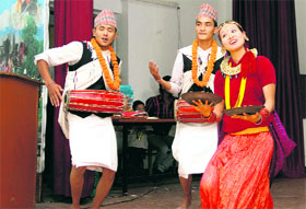 Gorkhali artistes perform at a cultural programme organised by Gorkhali Sudhar Sabha in Dehradun on Sunday.