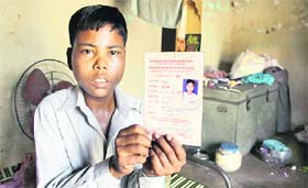 Raju, a thalassemia patient, at his house in Jalandhar on Monday