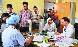 Doctors attend to patients at the Lord Mahavir Civil Hospital, Ludhiana, on Monday