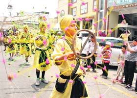 Young devotees: Young members of Virasat-e-Khalsa play the gatka during a nagar kirtan in Patiala on Monday