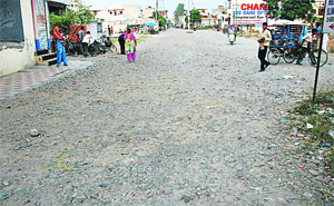 The badly damaged Mithapur road in Jalandhar. 