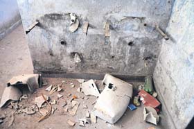 Toilets with damaged sinks and stolen taps at the community centre in Sector 56, Phase VI, in Mohali