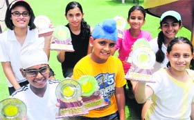 Winners of Manav Mangal Total Tennis Tournament in a jubilant mood in Phase-10, Mohali, on Wednesday