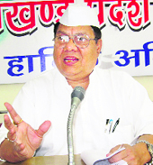 Uttarakhand Congress spokesperson Dhirendra Pratap talks to mediapersons in Dehradun on Wednesday.