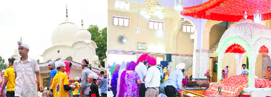 Devotees pay obeisance at a gurdwara in Srinagar on the 407th Martyrdom Day of Guru Arjan Dev on Wednesday.