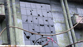 The factory that was vandalised by them during a protest.
