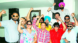 The star cast of Punjabi feature film "The Found of Azadi" in Amritsar on Thursday