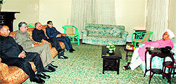 Judges of the Nainital High Court with Governor Aziz Qureshi at Raj Bhavan in Nainital on Thursday.