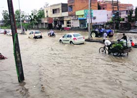 A submerged Kaithal road on Thursday