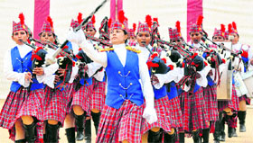 The Women Pipe Band of the CRPF performs at CRPF Academy, Kadarpur, Gurgaon.