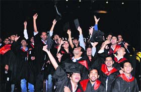 NIT students celebrate after getting degrees at NIT in Hamirpur on Thursday