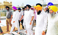 Deputy CM Sukhbir Singh Badal pays obeisance at the Golden Temple in Amritsar on Friday