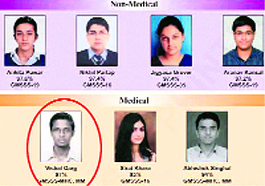 Vishal Garg (encircled), a student of non-medical stream, wrongly mentioned as medical topper in the Class XI prospectus.