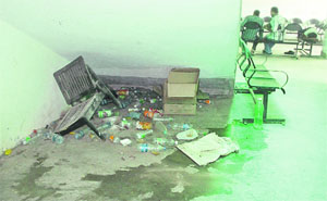 scrap lies under the stairs outside the ward of the Civil Hospital in Jalandhar.