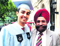 Harman Boparai along with his father at Columbia University, New York.  A Tribune photograph