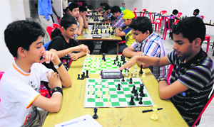 Games in progress during a chess championship at St Xaviers Senior Secondary School,  Sector 44, in Chandigarh on Saturday. 