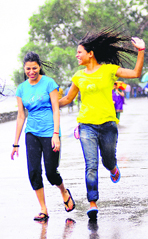 Girls have a blast at Sukhna Lake.