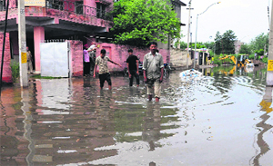 Sewage enters an industrial unit in Industrial Area, Phase IX, Mohali, on Saturday. 