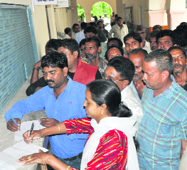 Candidates file their nomination papers for the election of the Sanitary Employees Union of the Dehradun Municipal Corporation in Dehradun on Saturday.
