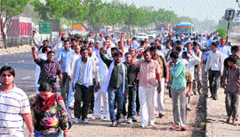 Haryana Roadways Workers Union activists protest at Kundli on Saturday.