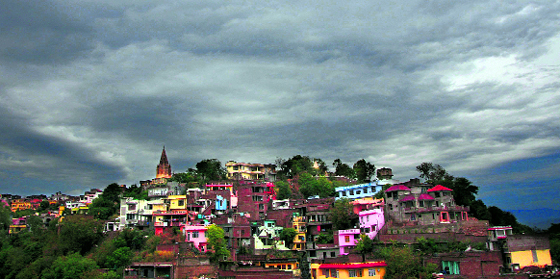 A thick cover of dark clouds hover in the Jammu sky on Saturday.